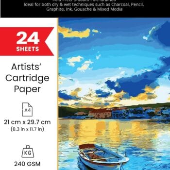 ARTIOS Mixed Media Cartridge Paper A4 240 GSM - 24 Drawing Sheets for Artists, Ideal for Charcoal, Graphite, Acrylic, Watercolor, Gouache, Ink, & Other Mixed Media
